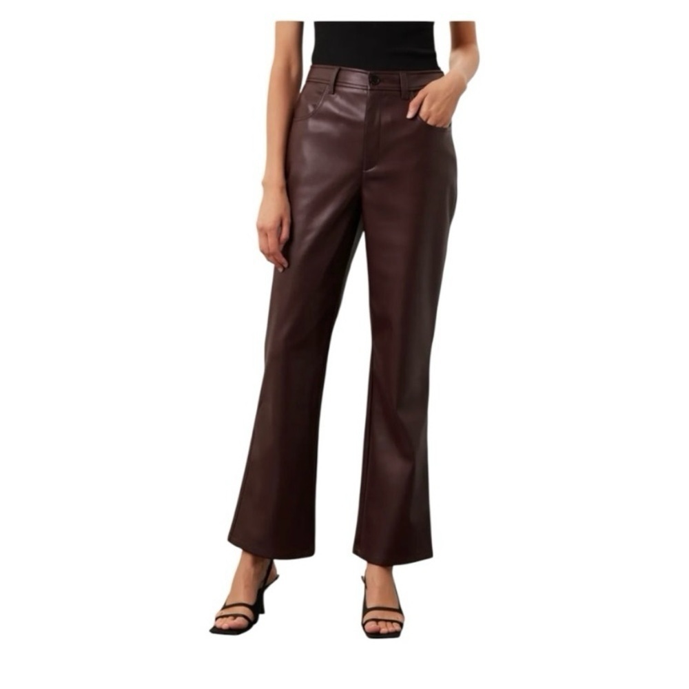 Marissa Webb Kick Flare Trousers Pants in Burgundy Faux Leather Size 2